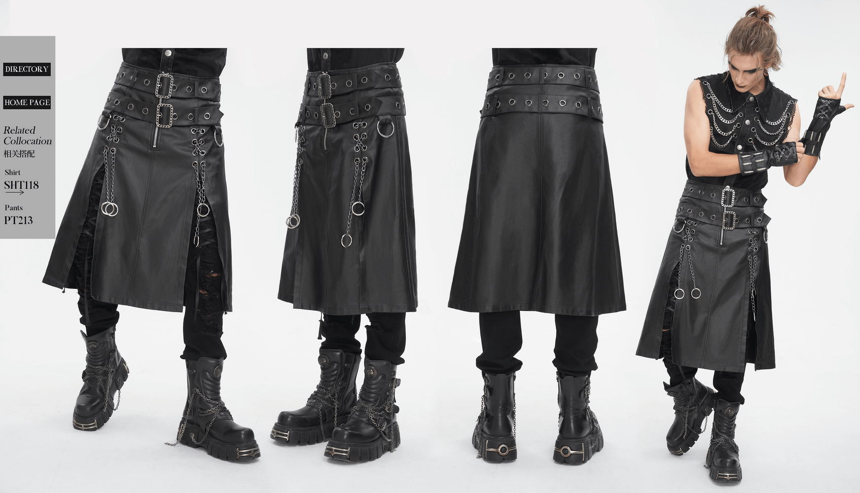 Gothic Black Kilt with Chains and Metal Details