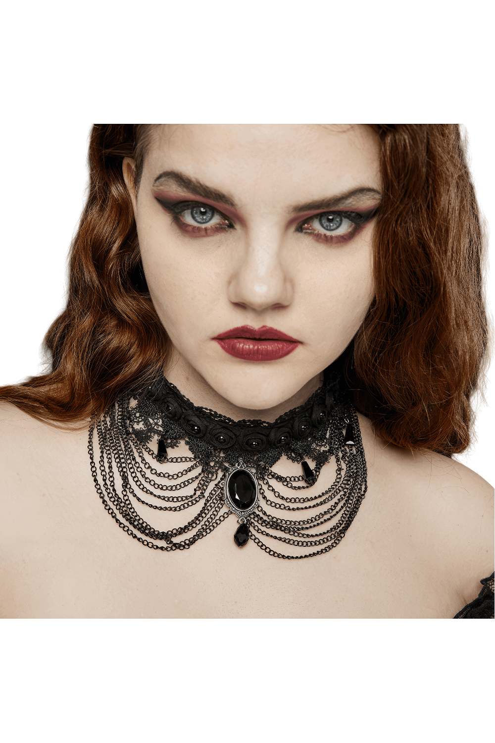 Gothic Black Lace and Chain Collar Choker for Women