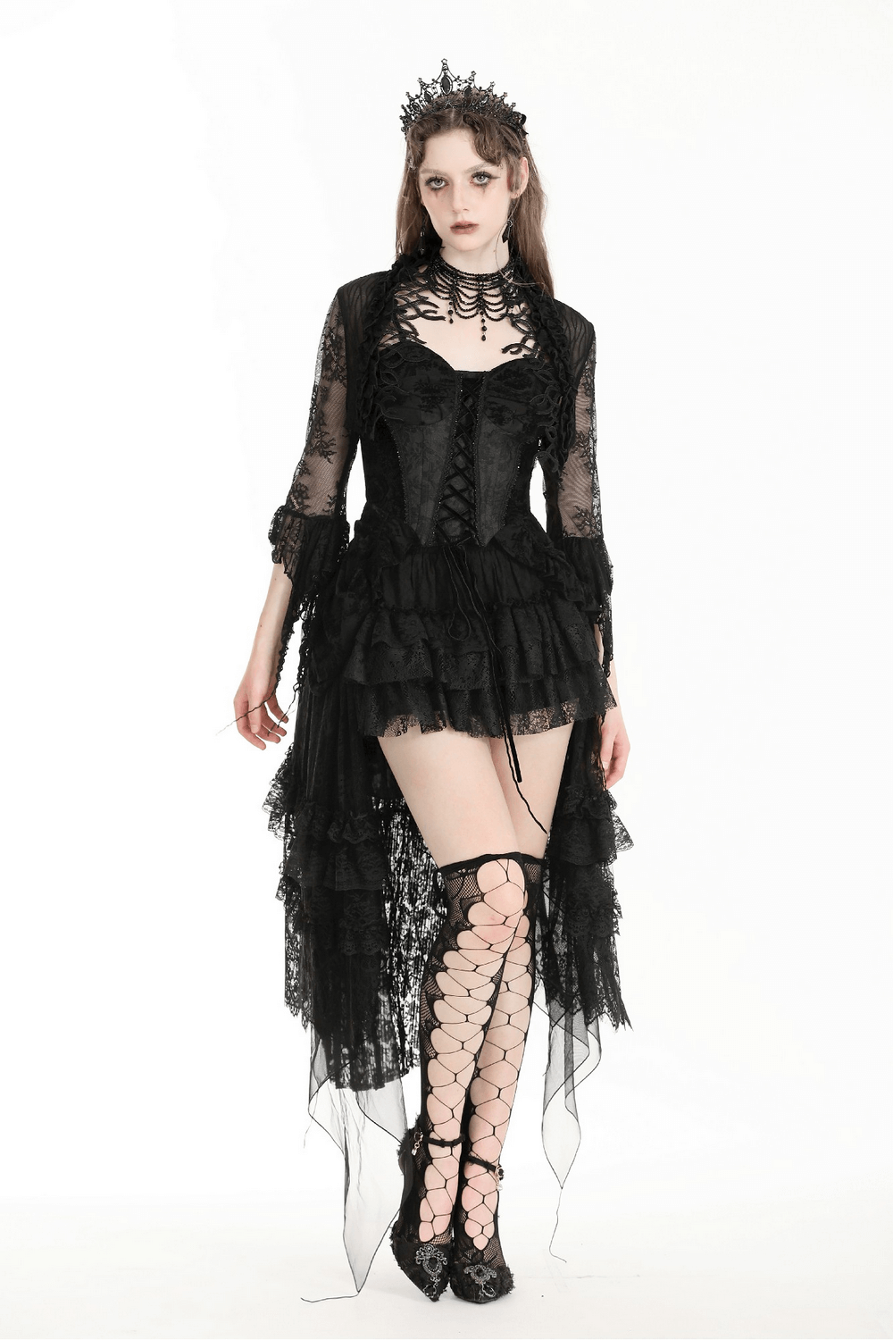 Gothic Black Lace Bolero Shrug with Ruffle Details