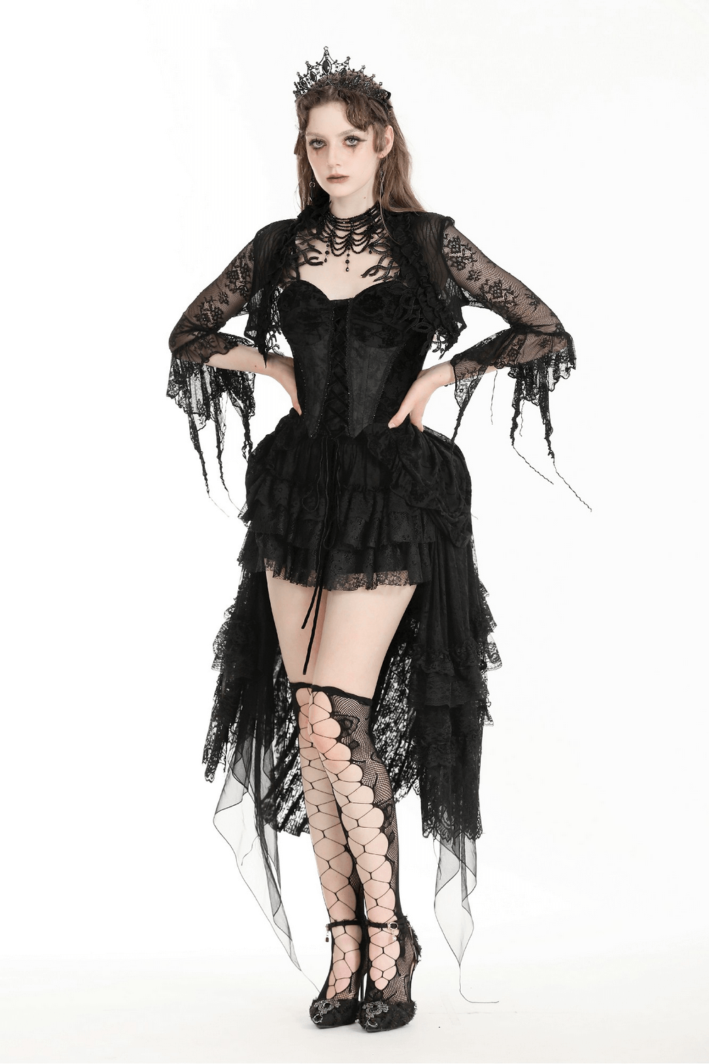 Gothic Black Lace Bolero Shrug with Ruffle Details