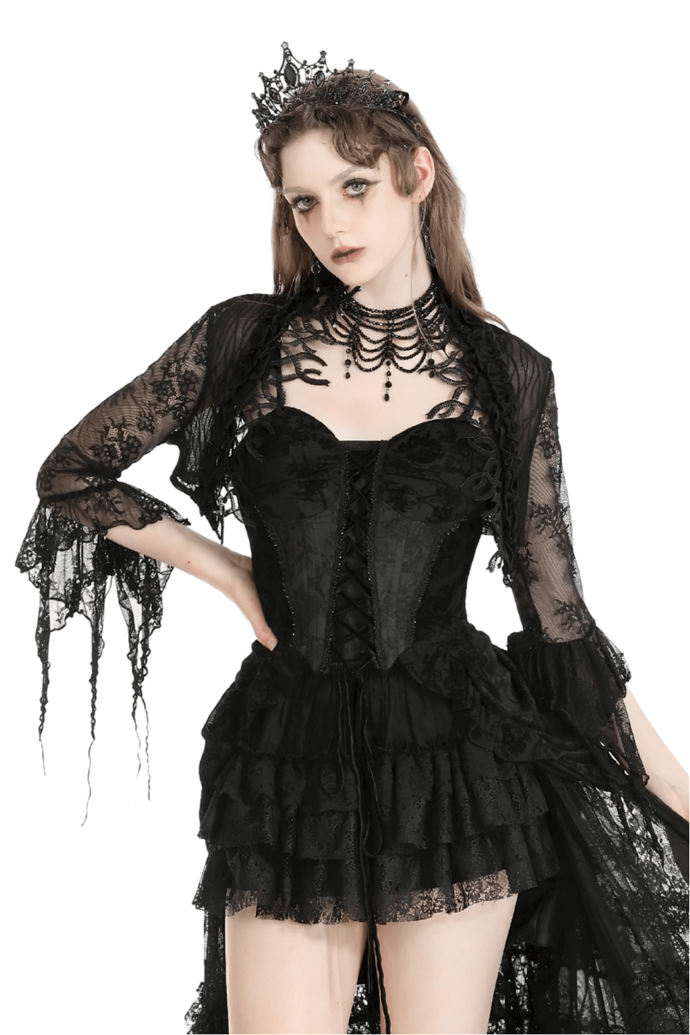 Gothic Black Lace Bolero Shrug with Ruffle Details