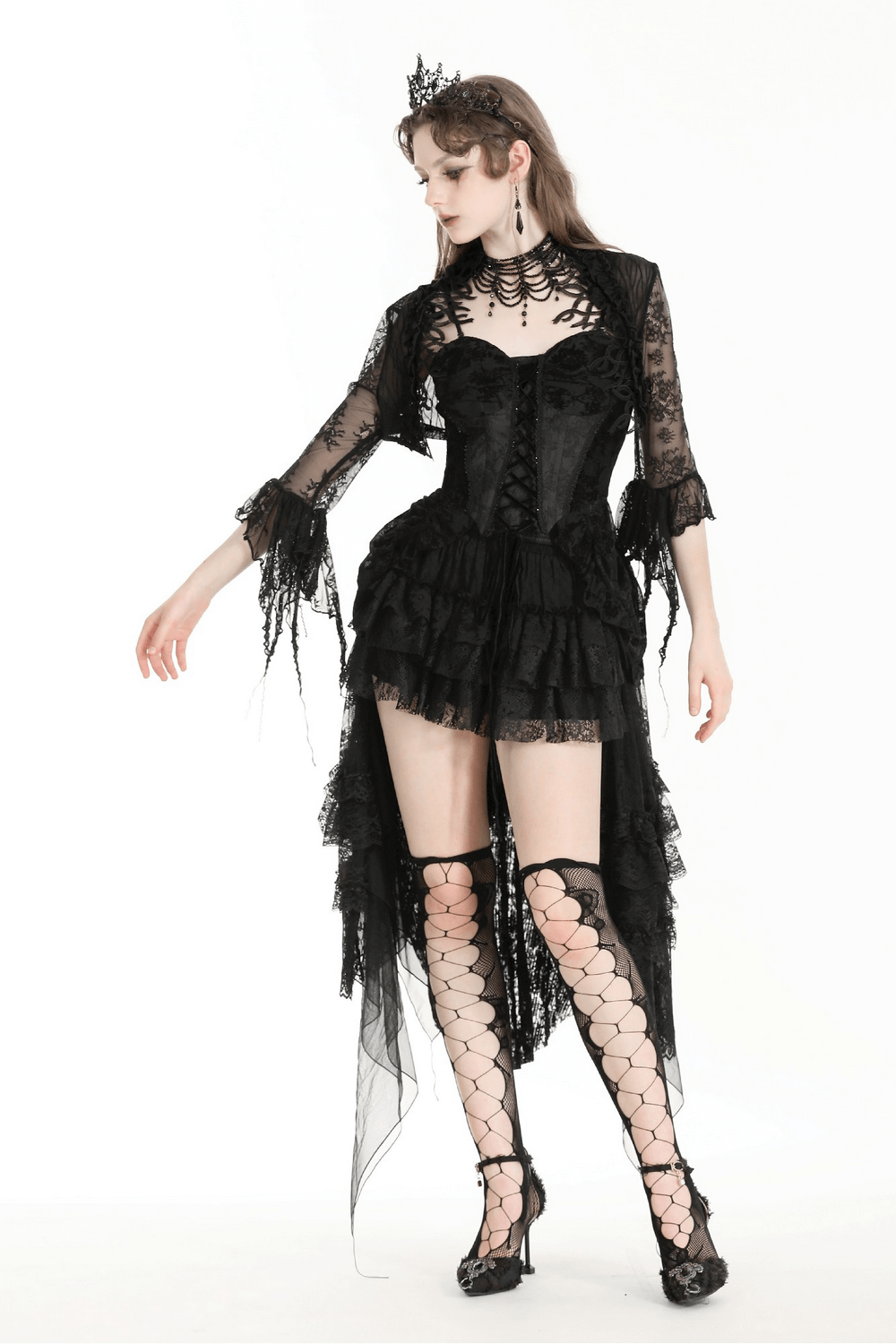 Gothic Black Lace Bolero Shrug with Ruffle Details