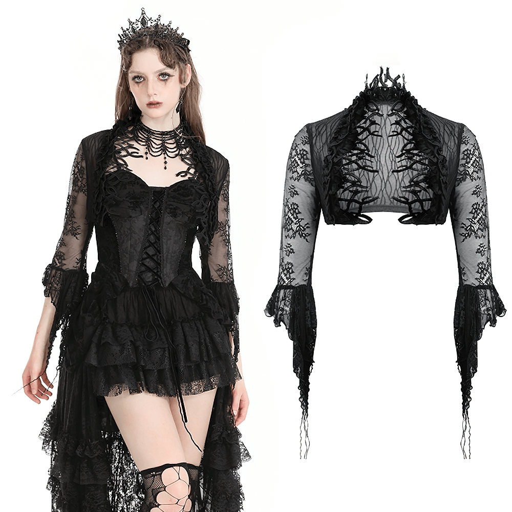 Gothic Black Lace Bolero Shrug with Ruffle Details