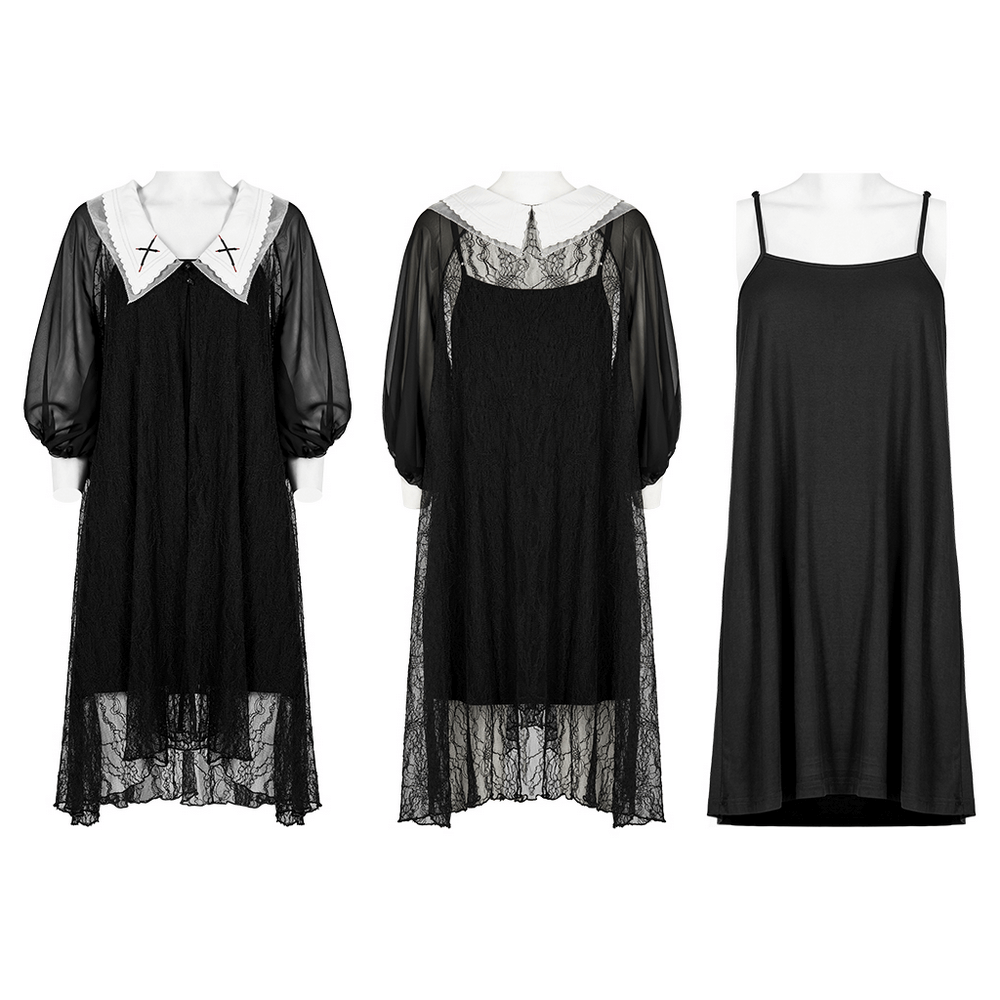 Gothic Black Lace Dress with White Peter Pan Collar