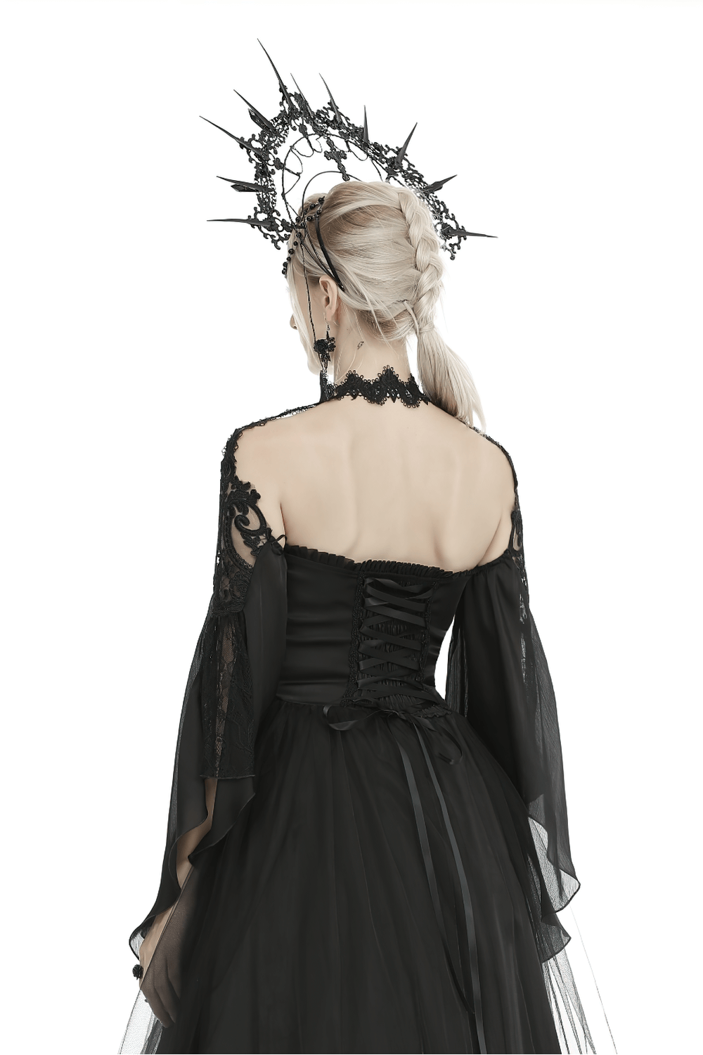 Gothic Black Lace Halter Cape with Bell Sleeves