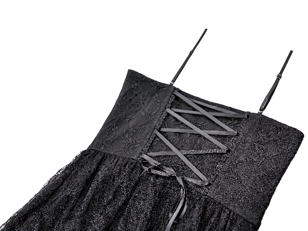 Gothic Black Lace High Low Dress with Corset Bodice