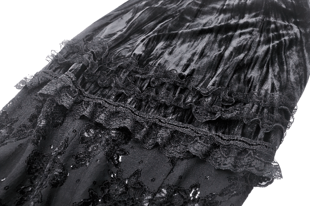Gothic Black Lace Layered Long Skirt for Women