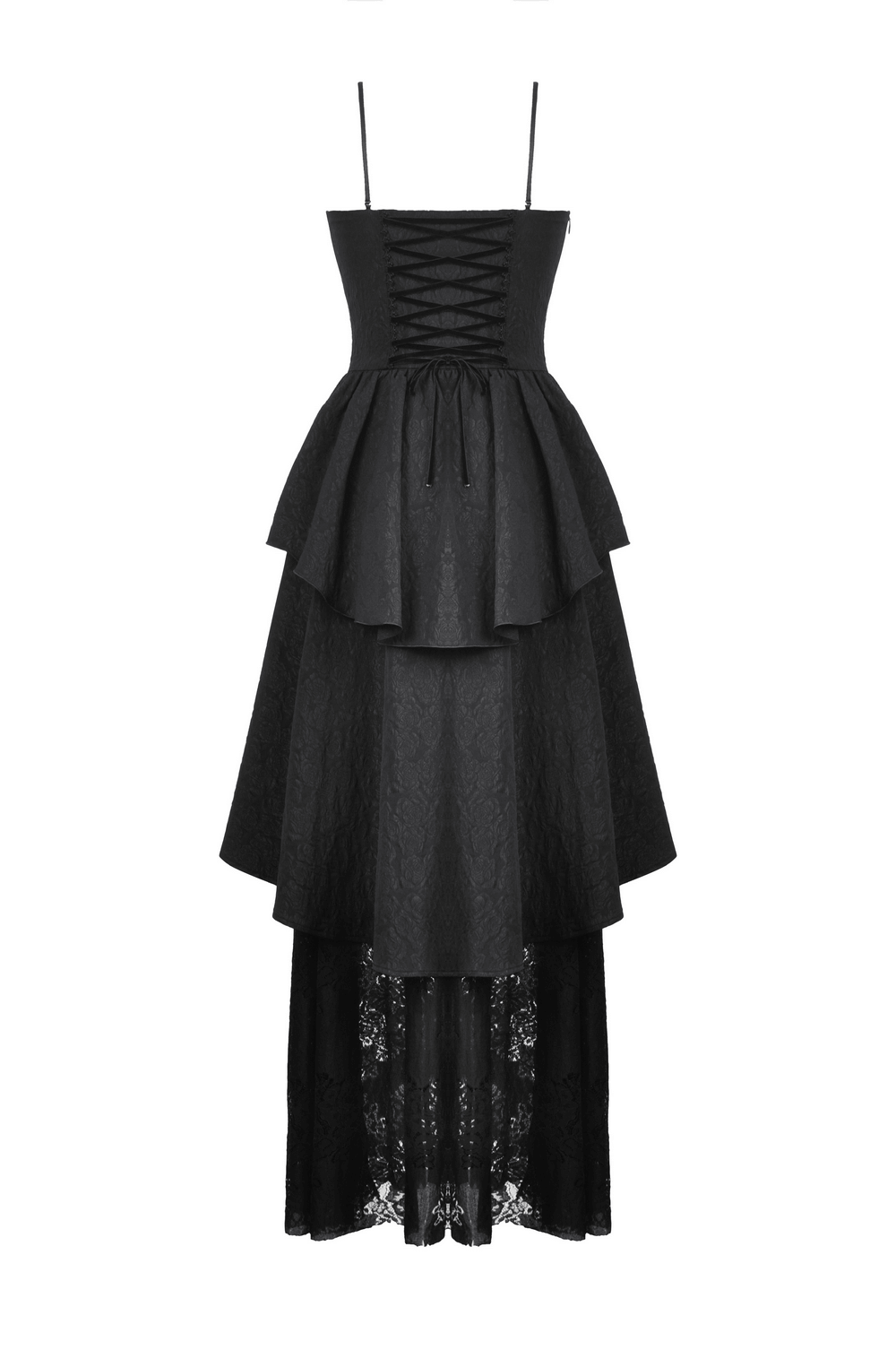 Gothic Black Lace Long Dress with Butterfly Accent