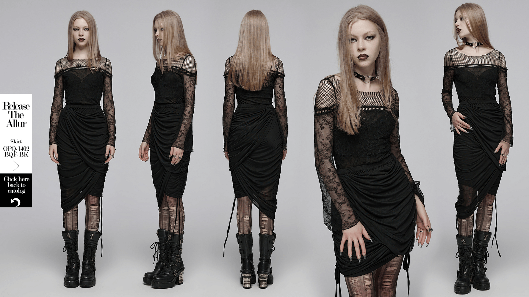 Gothic black lace long sleeve top with mesh panels and flared cuffs, perfect for edgy night out or stylish everyday wear.