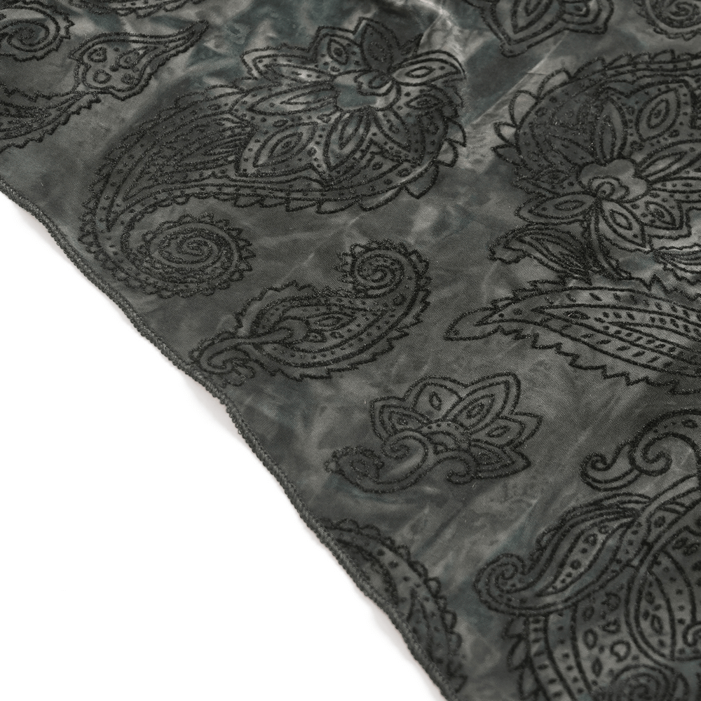 Gothic black lace fabric featuring intricate floral and paisley patterns for a romantic touch.