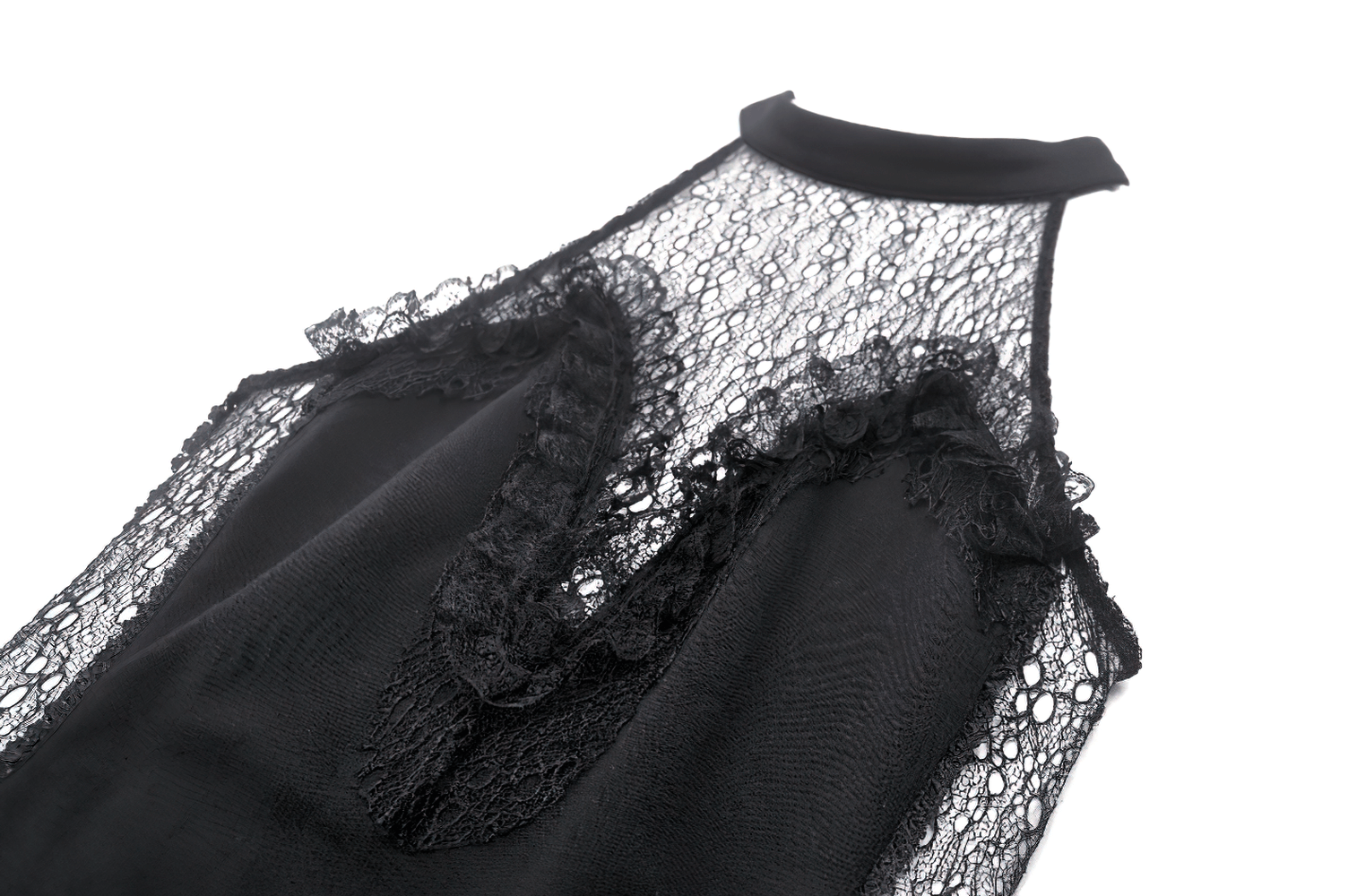 Gothic Black Lace Sleeveless Mini Dress with Zip Back