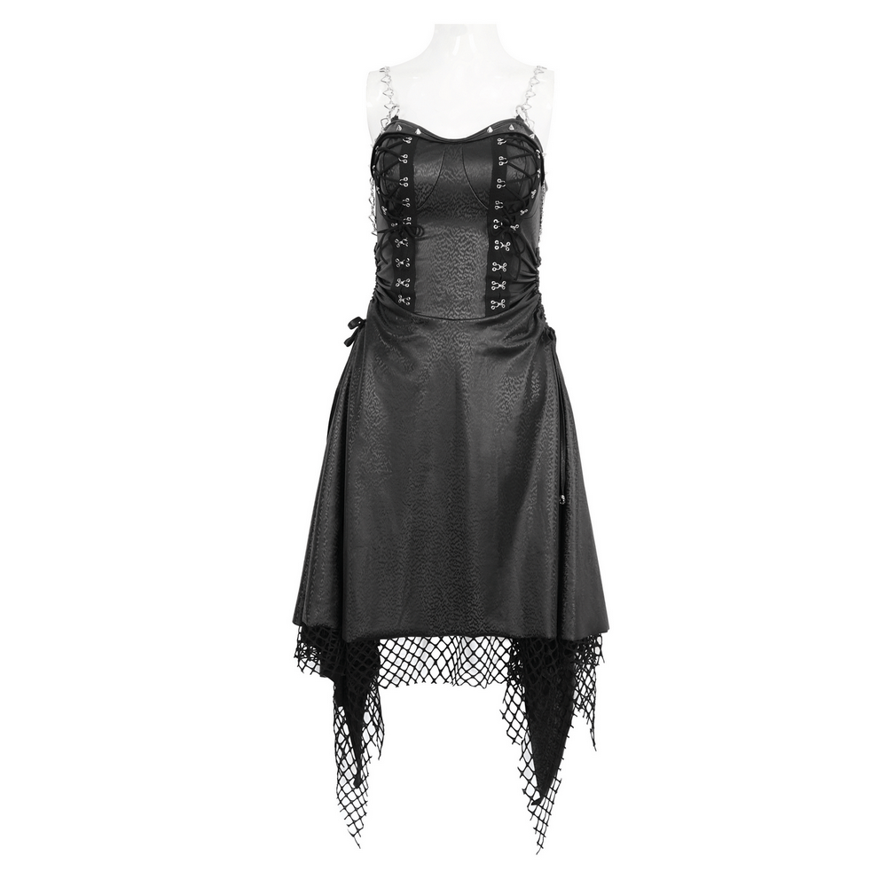 Vestido gótico negro con corsé con cordones y detalle de rejilla