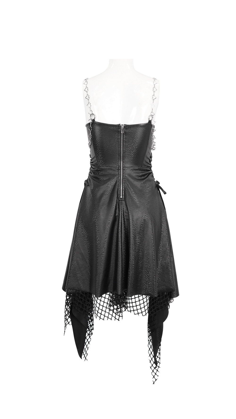 Gothic Black Lace-Up Corset Dress with Fishnet Detail
