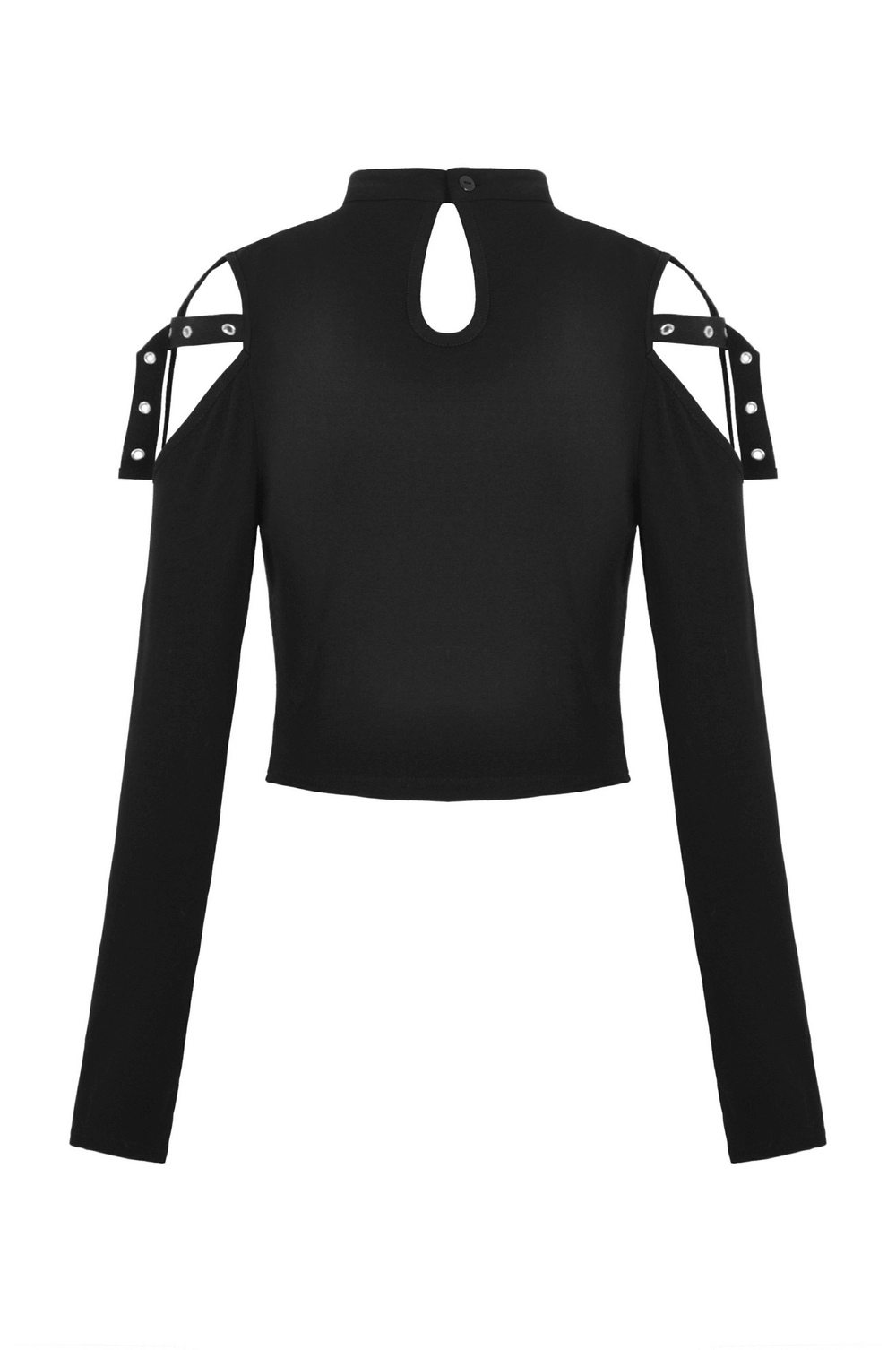 Gothic Black Lace-Up Crop Top with Cut-Out Details