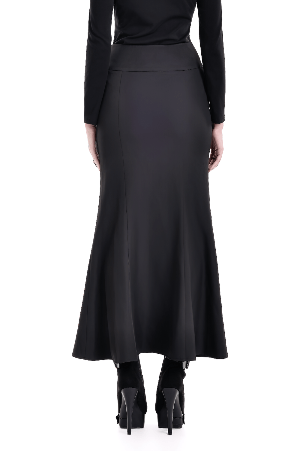 Gothic Black Lace Up Mermaid Maxi Skirt with Mesh punk rock fishtail skirt with fitted flared hem
