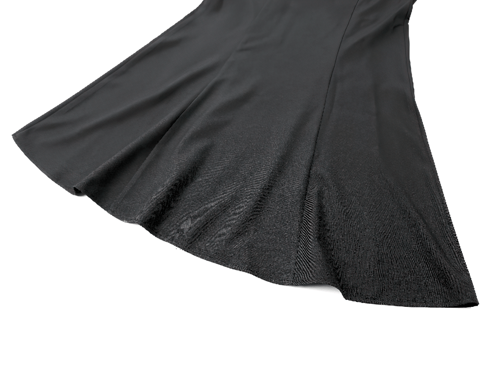 Gothic Black Lace Up Mermaid Maxi Skirt with Mesh, gothic black fishtail hem with punk rock mesh inserts