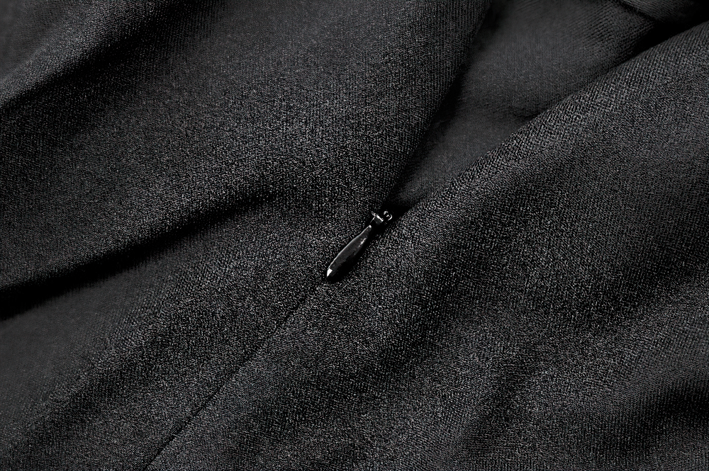Gothic Black Lace Up Mermaid Maxi Skirt with Mesh, close-up of black mesh fabric and sleek punk rock texture