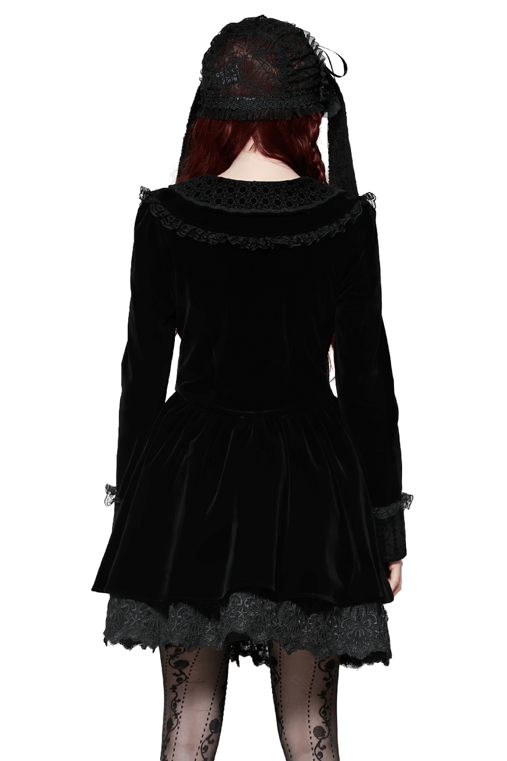 Gothic Black Lace Velvet Dress with Button Details Gothic Black Lace Velvet Dress with Button Details