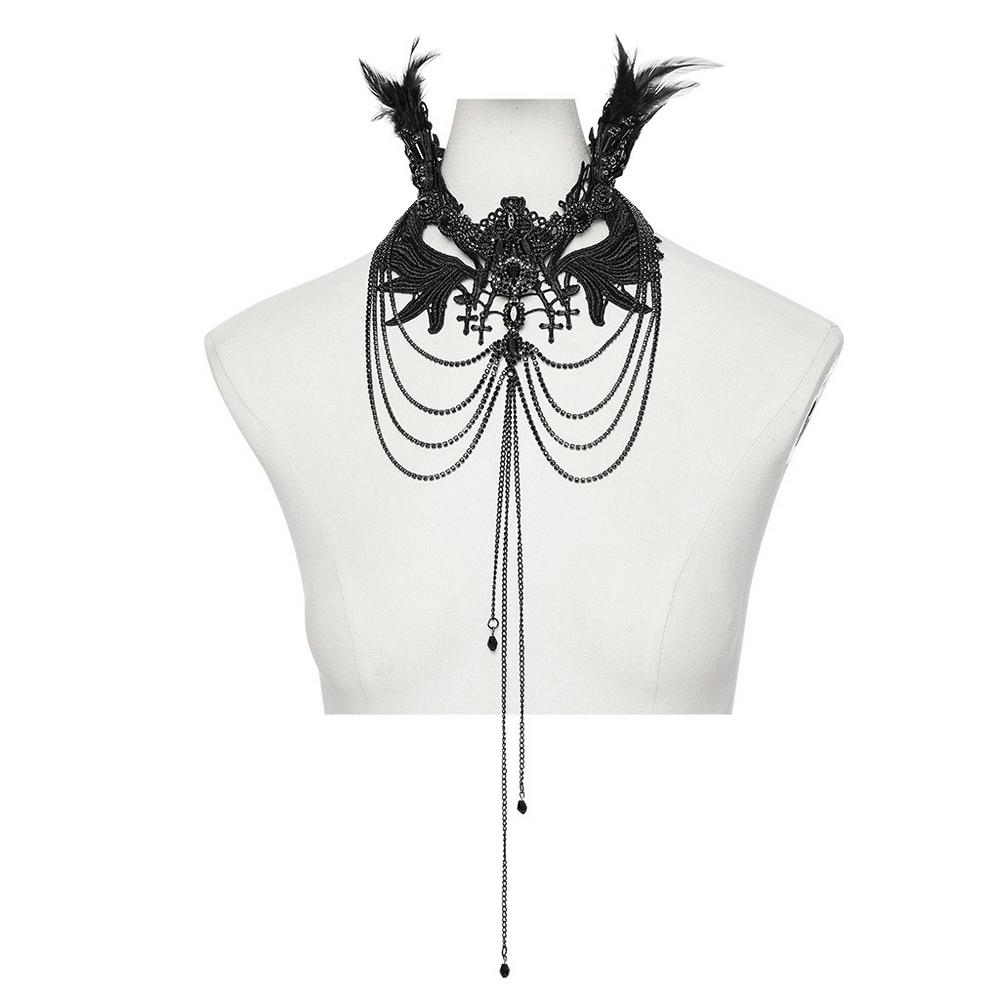 Gothic Black Lace Wing Choker with Cross Pendant