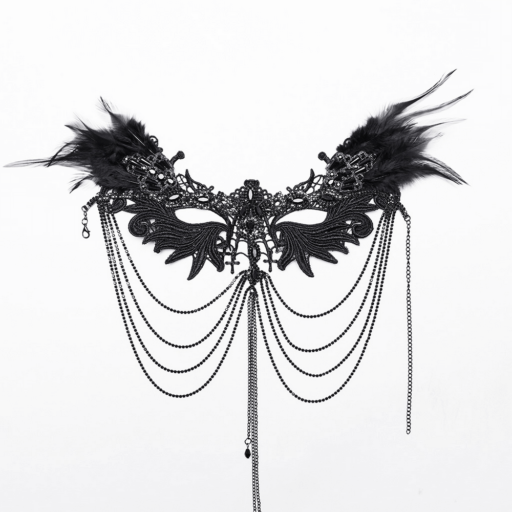 Gothic Black Lace Wing Choker with Cross Pendant