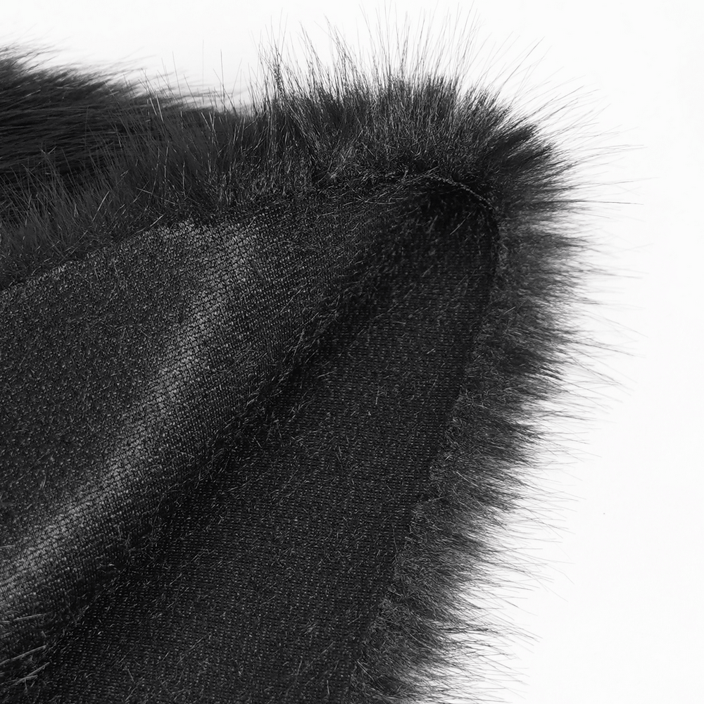 Gothic Black Leg Warmers with Chain Hardware Detail featuring soft black fabric and chic furry trim.