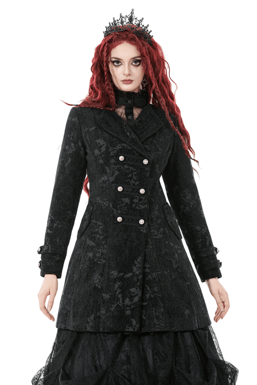 Gothic Black Long Coat with Silver Buttons for Women