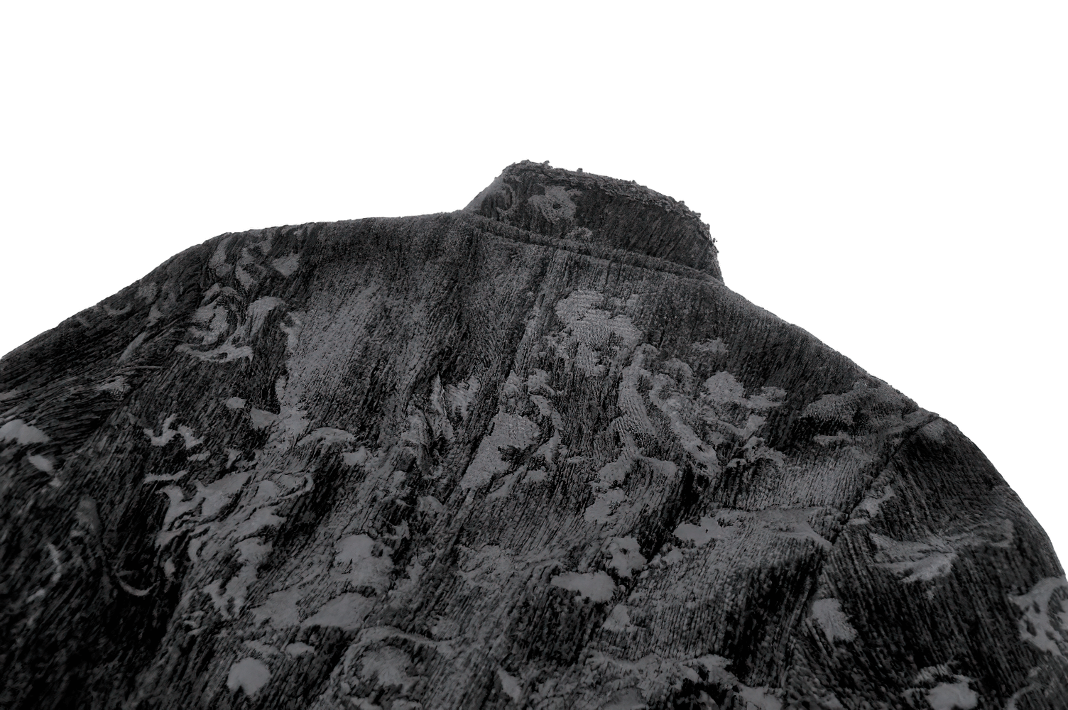 Gothic Black Long Coat with Silver Buttons for Women back view showcasing intricate jacquard pattern.