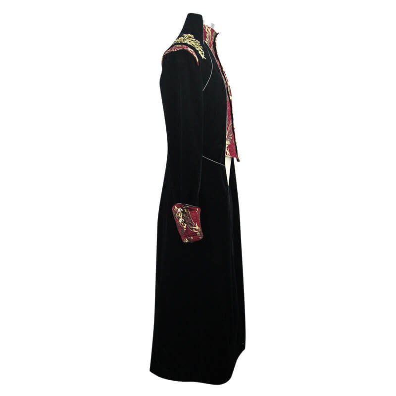 Gothic Black Long Tail Coat for Men / Male Coat with Vintage Pattern on Front - HARD'N'HEAVY