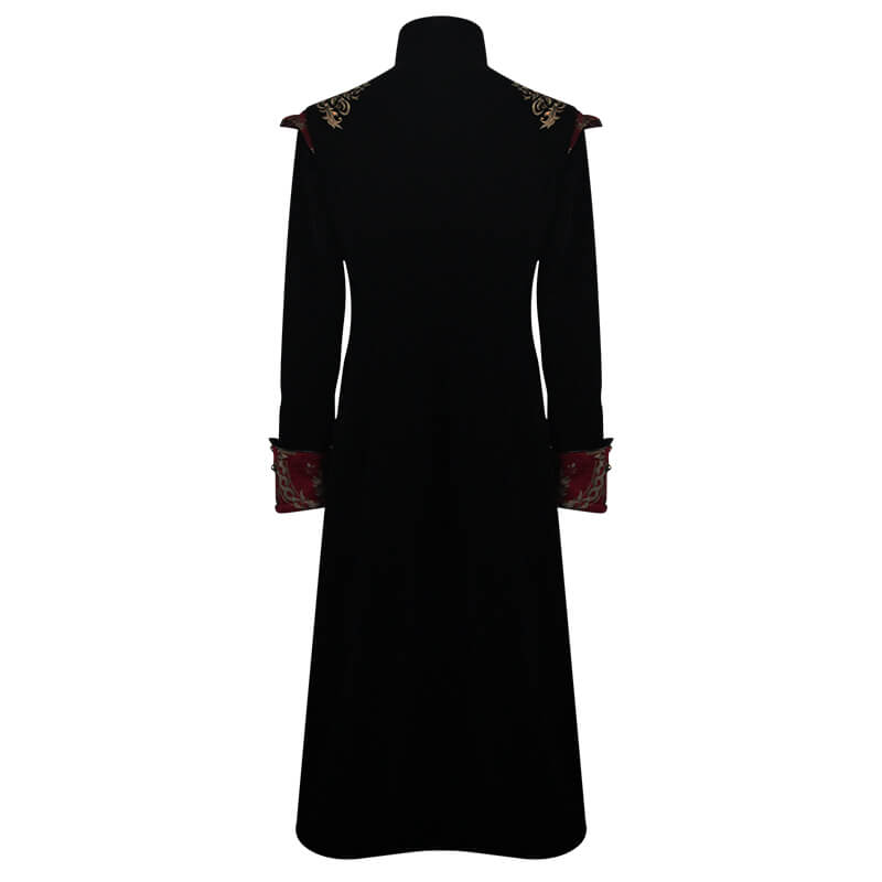 Gothic Black Long Tail Coat for Men / Male Coat with Vintage Pattern on Front - HARD'N'HEAVY