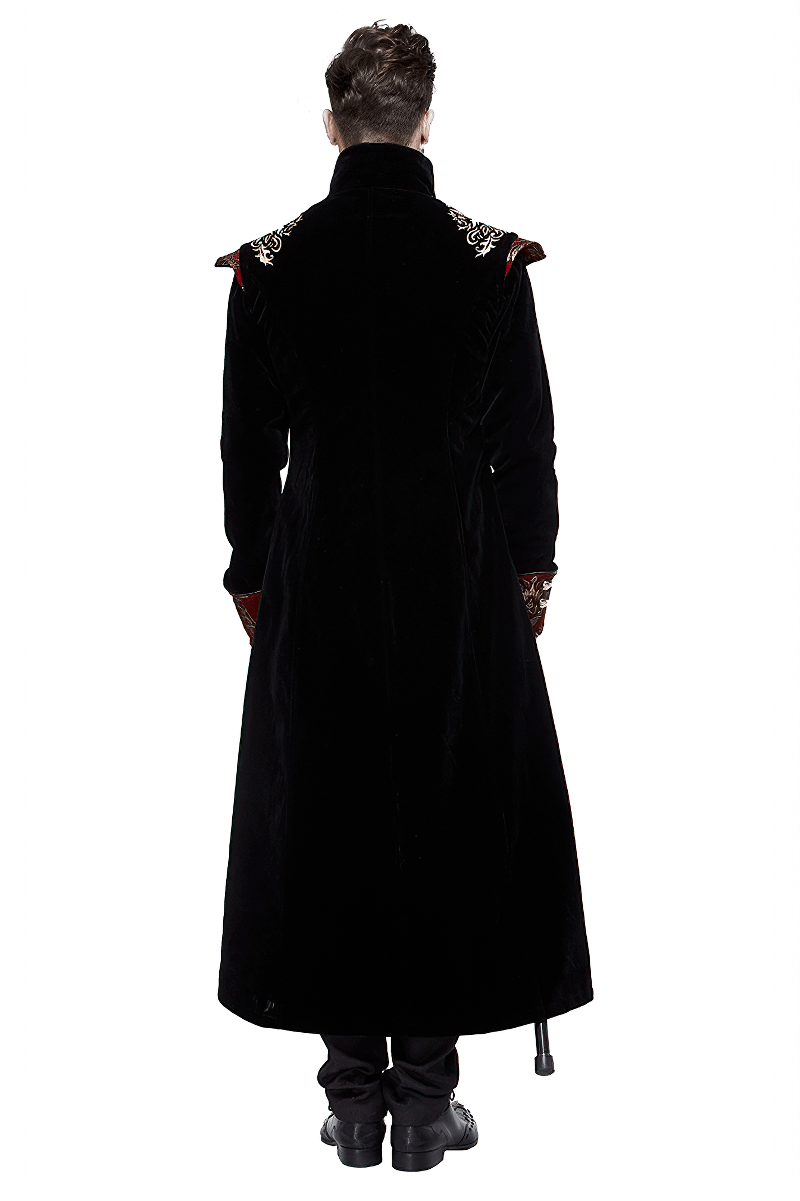 Gothic Black Long Tail Coat for Men / Male Coat with Vintage Pattern on Front - HARD'N'HEAVY