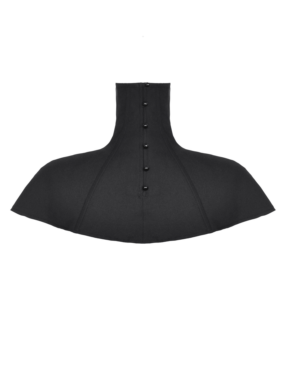 Gothic black masked hooded cape with structured design and button closure, perfect for edgy fashion or cosplay.