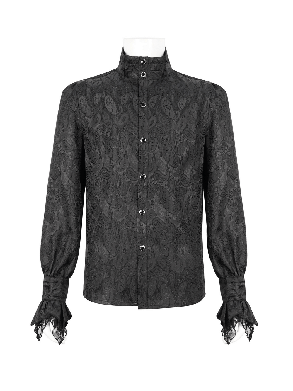Gothic black men's shirt with tie collar and stylish long sleeves, perfect for steampunk fashion.
