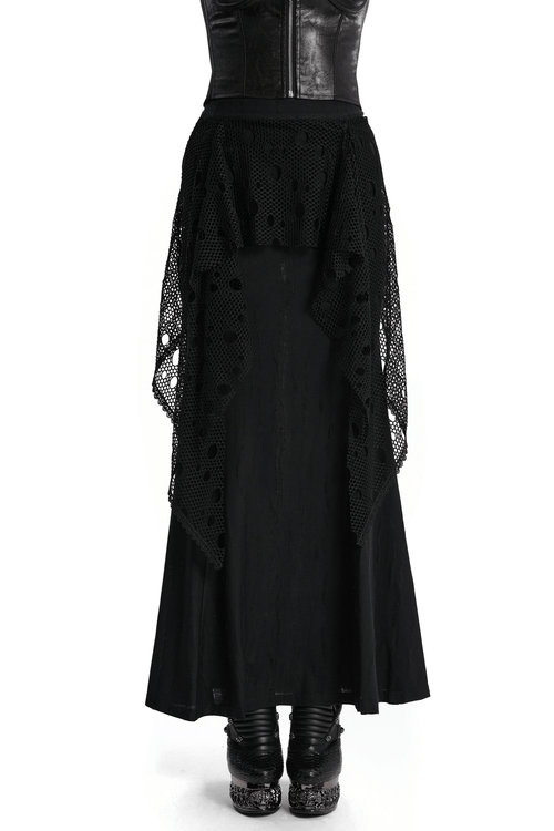 Gothic Schwarzer Maxirock mit Netzüberzug für Damen