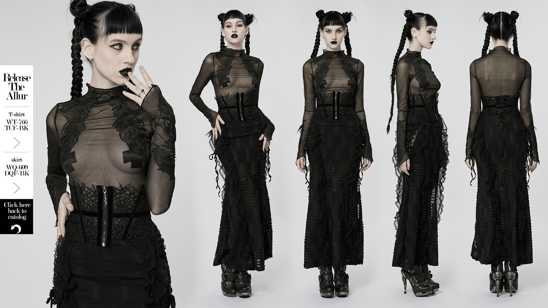 Women’s Gothic black net corset belt, edgy design with velvet webbing and engraved zipper, perfect for a bold look.