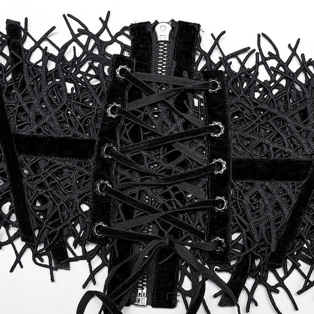 Gothic Black Net Corset Belt with Zipper for Women