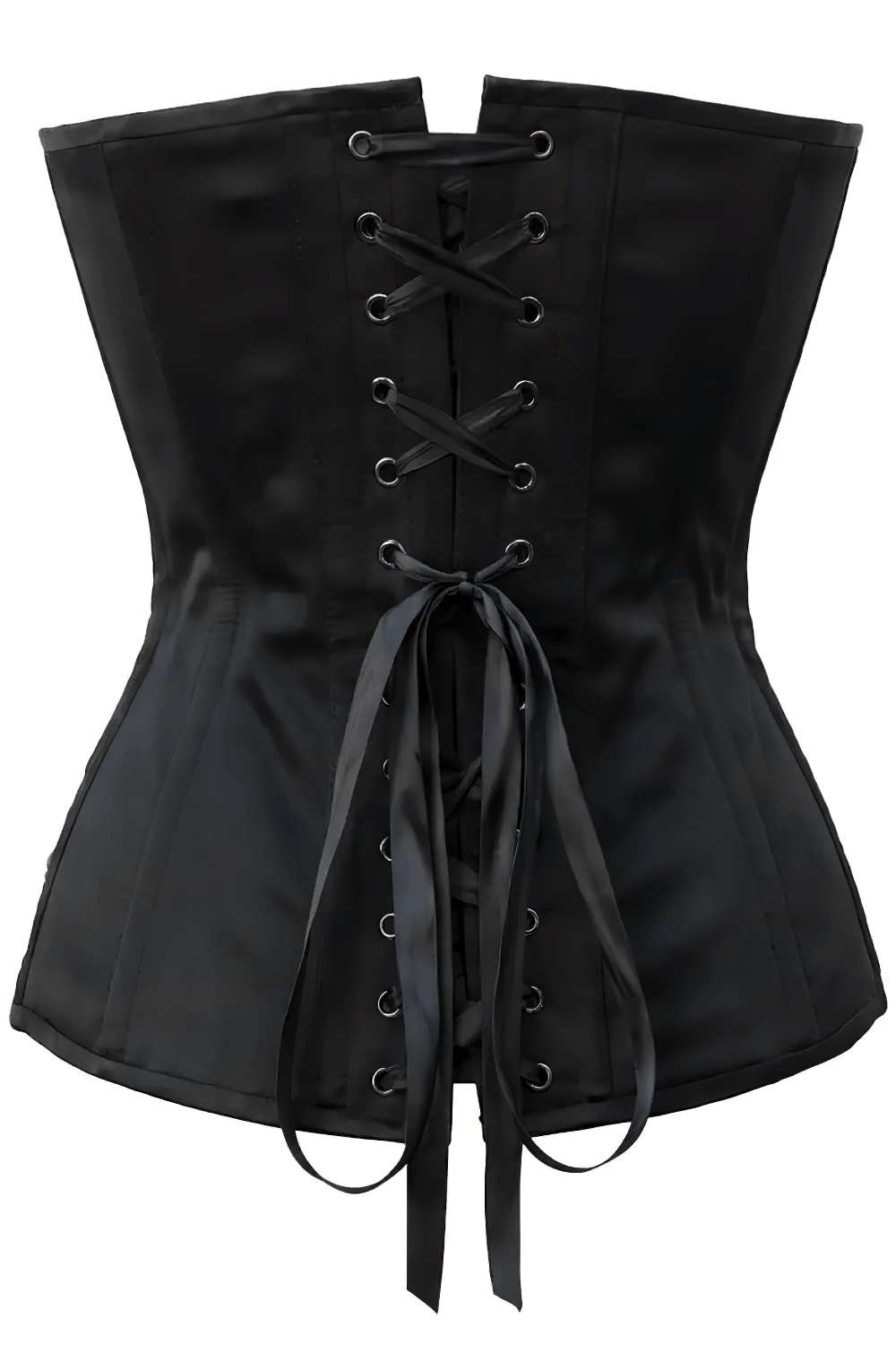 Gothic Black Overbust Corset with Crimson Rose Embellishment black satin overbust with lace-up back and steel boning