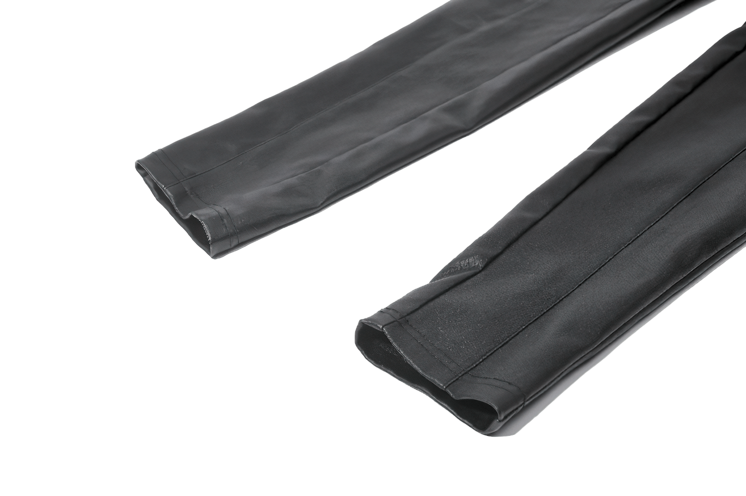 Gothic Black Pants with Buckle Detail and Side Pocket close-up view of pant legs, showcasing sleek faux leather design.