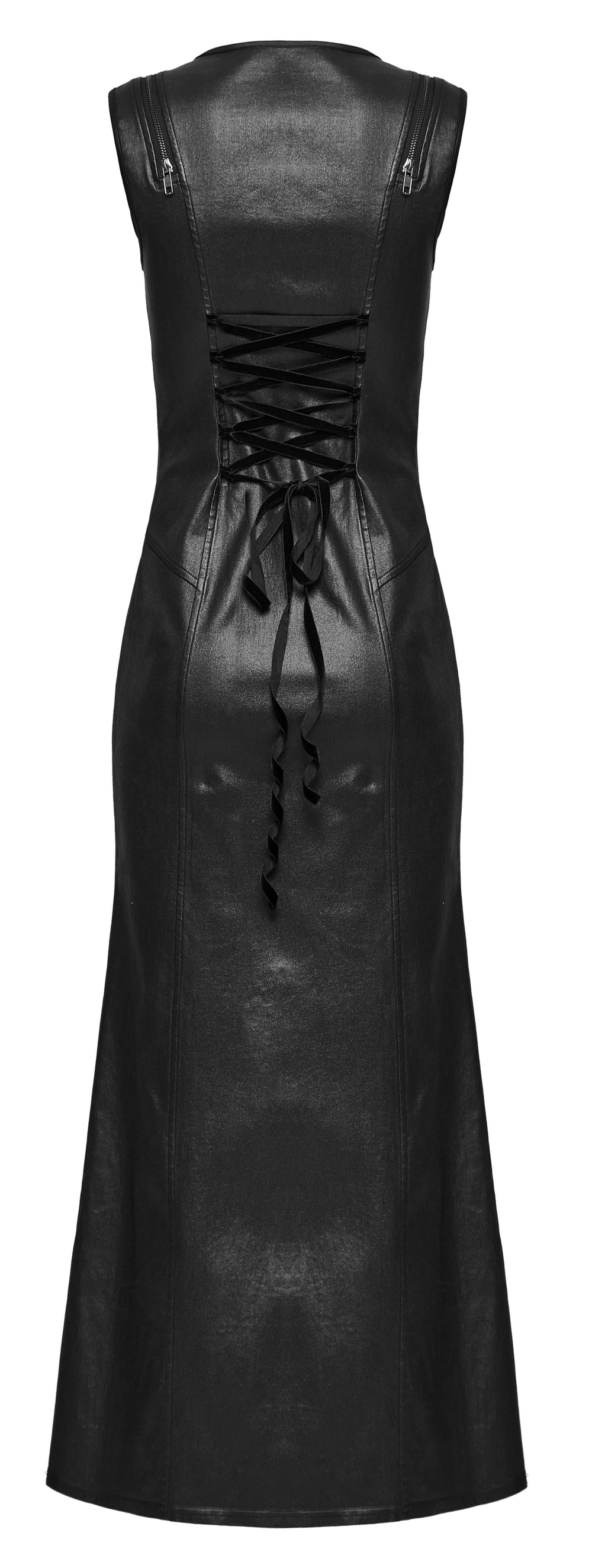 Gothic Black Patent Leather Dress with Double Slits