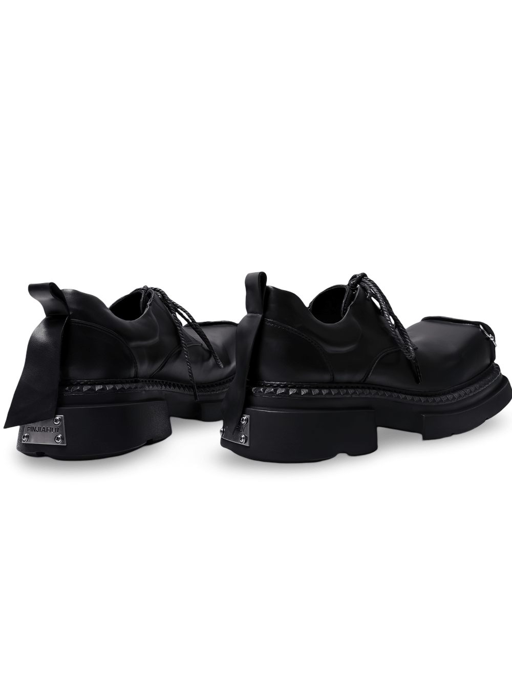 Gothic Black Platform Derby Shoes with Leopard Toe Caps, punk lace-up oxfords with metal rings and chunky soles