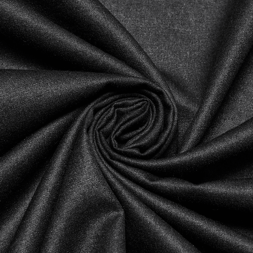 close-up of textured black fabric, ideal for gothic shirt making and stylish wardrobe accents.