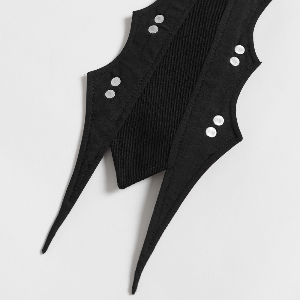 Gothic Black PU Choker with Chains and Buckle Accents close-up detail showcasing pointed panel edges and metal studs.