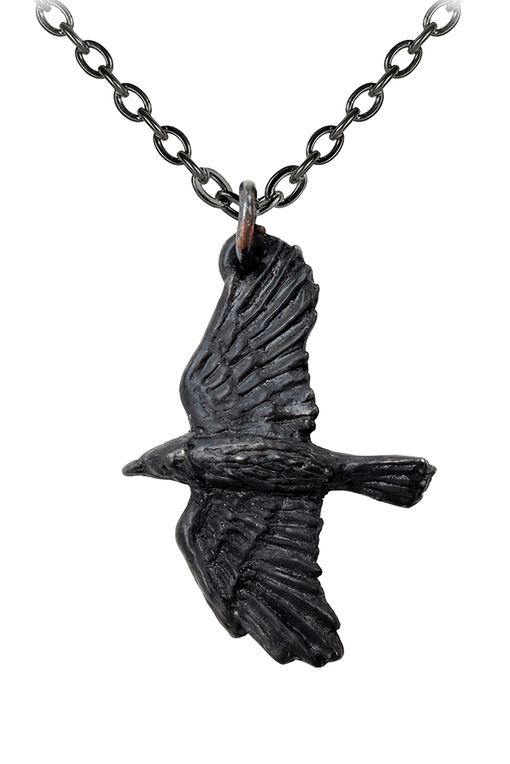 Gothic black raven pendant necklace inspired by Norse mythology, symbolizing protection and ancient wisdom.