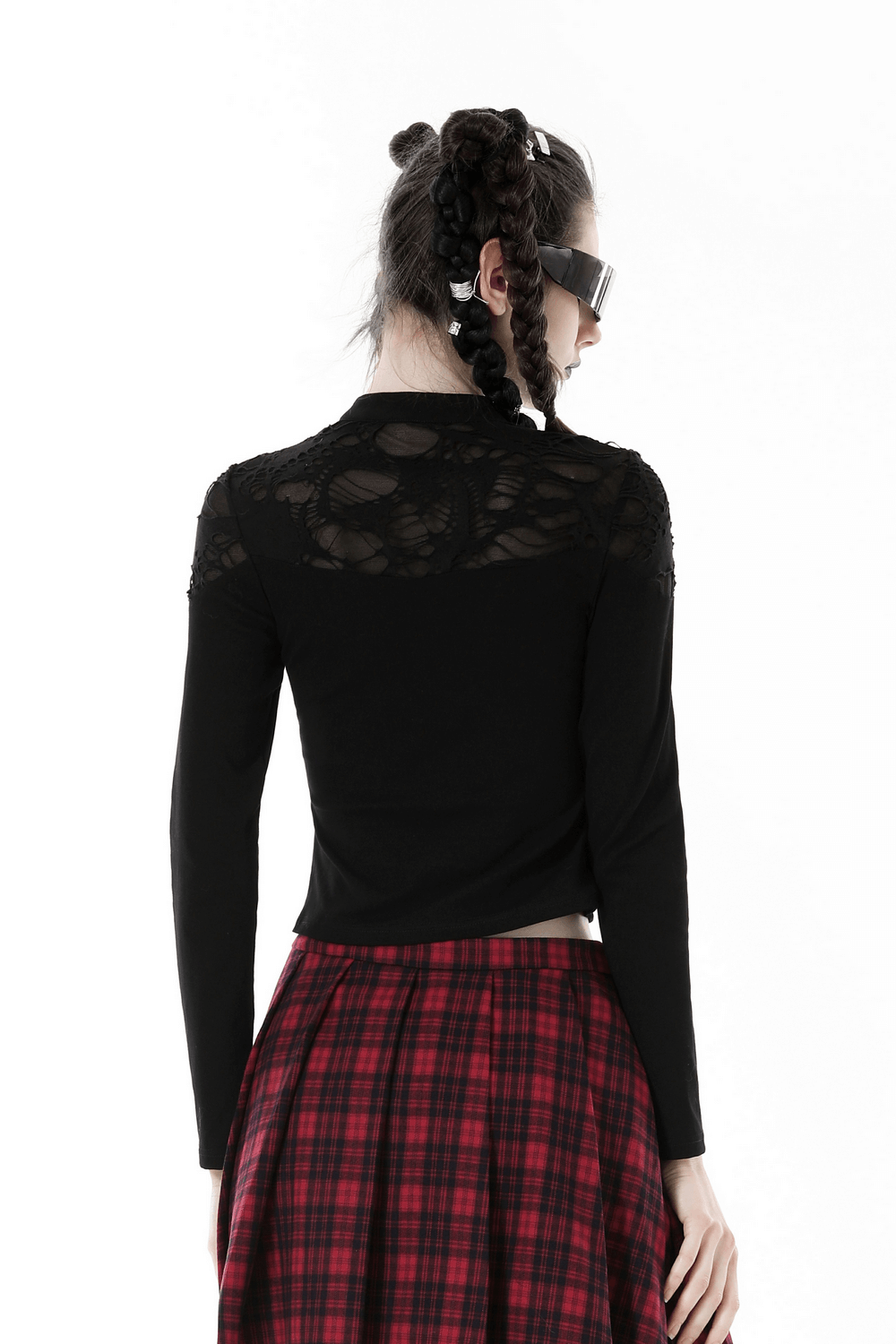 Gothic Black Ripped Top with Studded Detailing