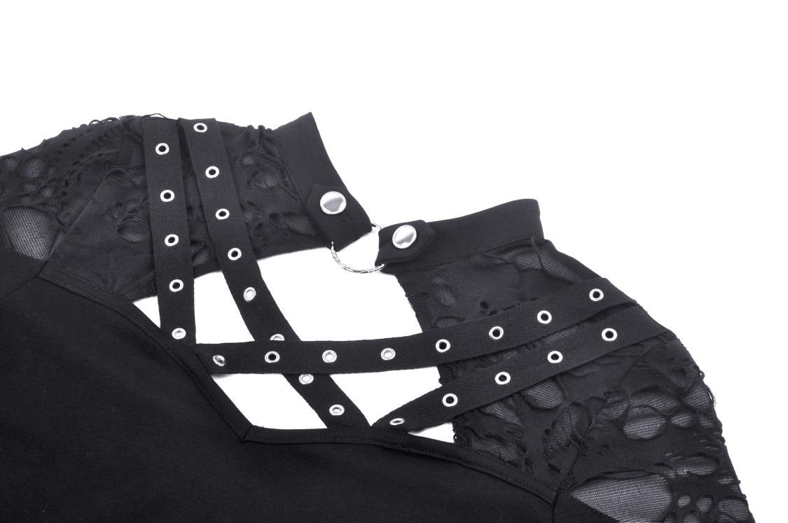 Gothic Black Ripped Top with Studded Detailing