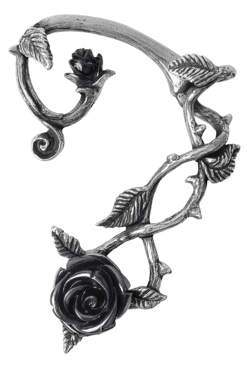 Enveloppe d'Oreille Rose Noire Gothique avec Accent de Rose en Résine