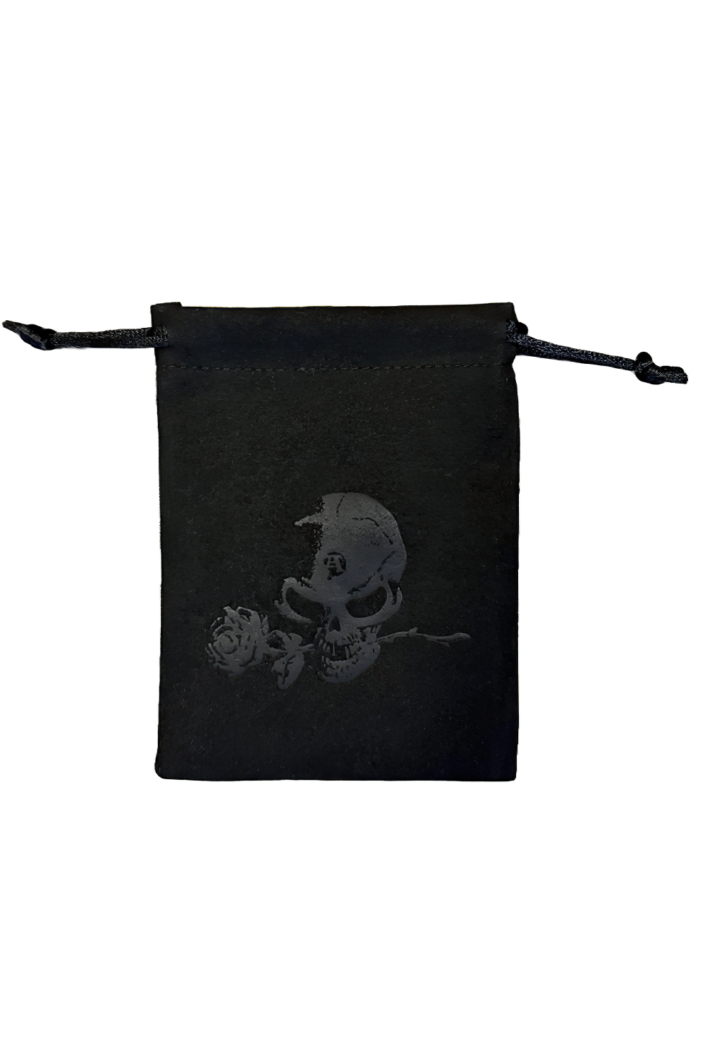 Gothic Black Rose Earrings With Witchy Floral Style black pouch featuring a skull and rose design.