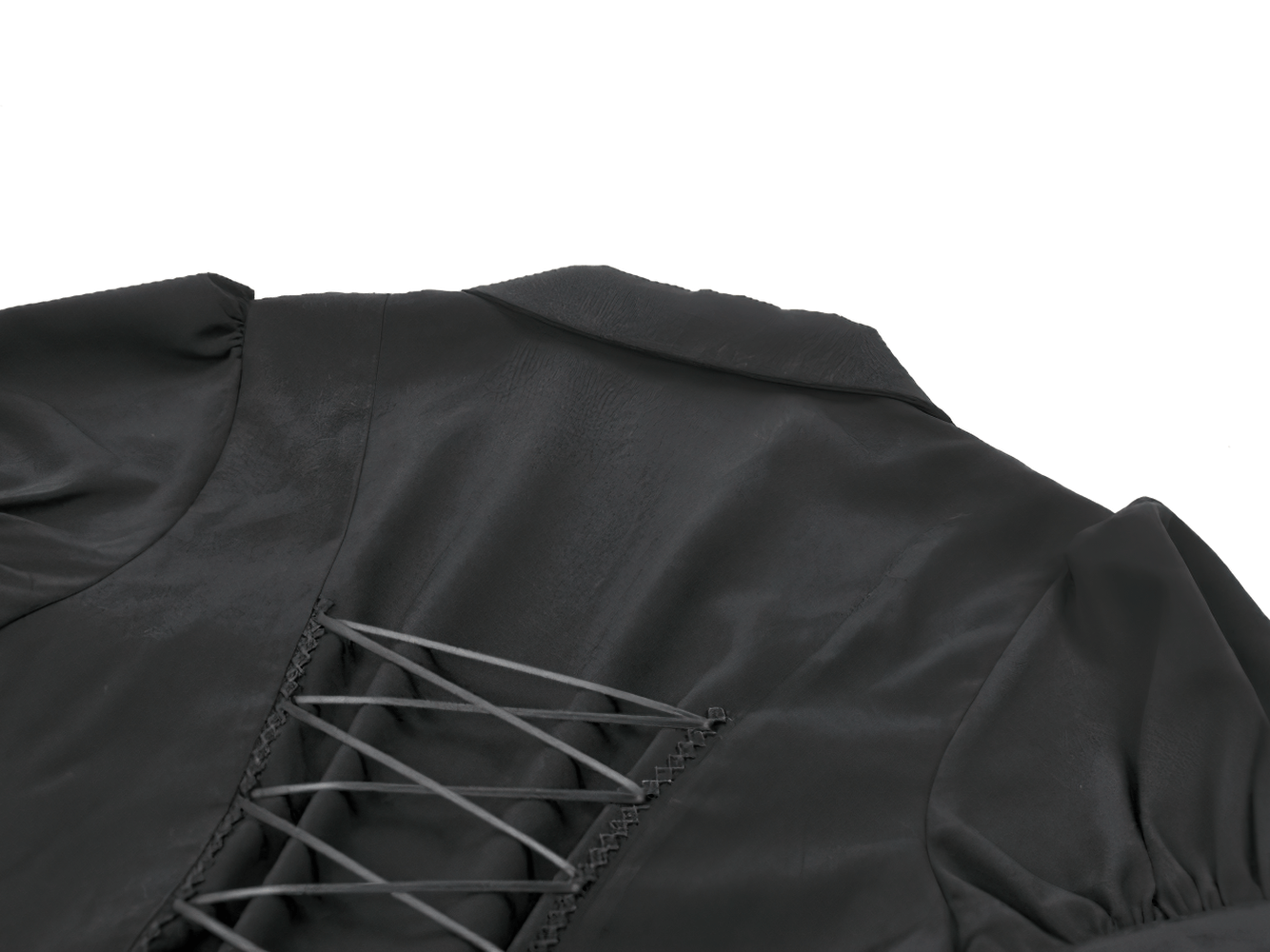 Gothic Black Ruffled Blouse with Corset Lace Back showcasing the intricate lace-up design.