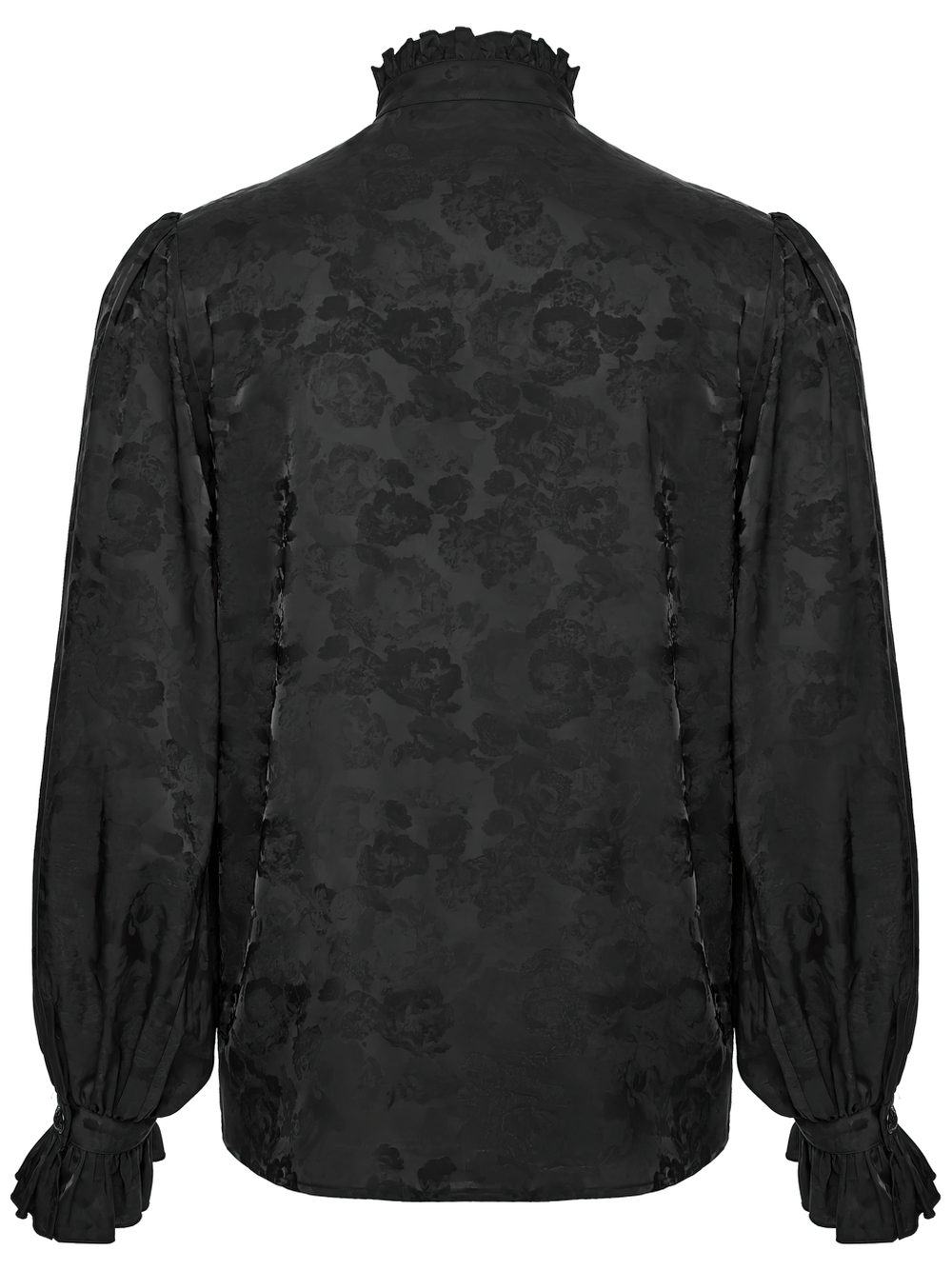 Gothic Black Ruffled Collar Embroidered Long Sleeve Shirt showcasing exquisite lace and dramatic silhouette.