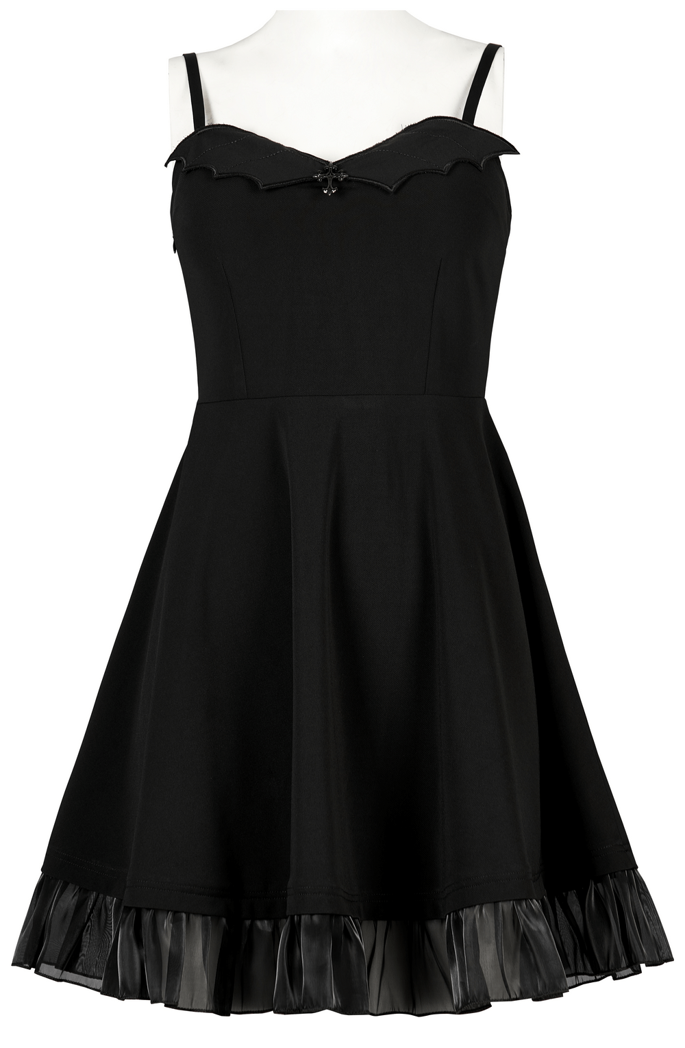 Gothic Black Scalloped Skater Dress with Lace Hem