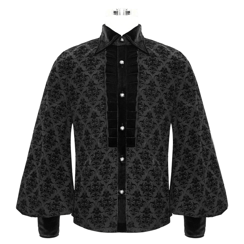 Gothic Black Shirt with Filigree Design / Men's Wide Sleeves Lapel Collar Shirts - HARD'N'HEAVY